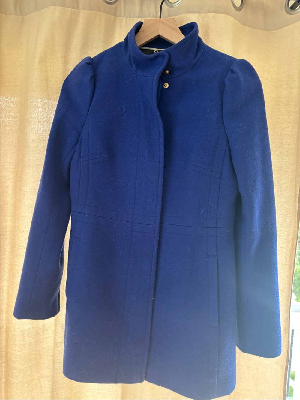 Classic Navy Wool Coat - Women's Tailored Stand Collar Jacket